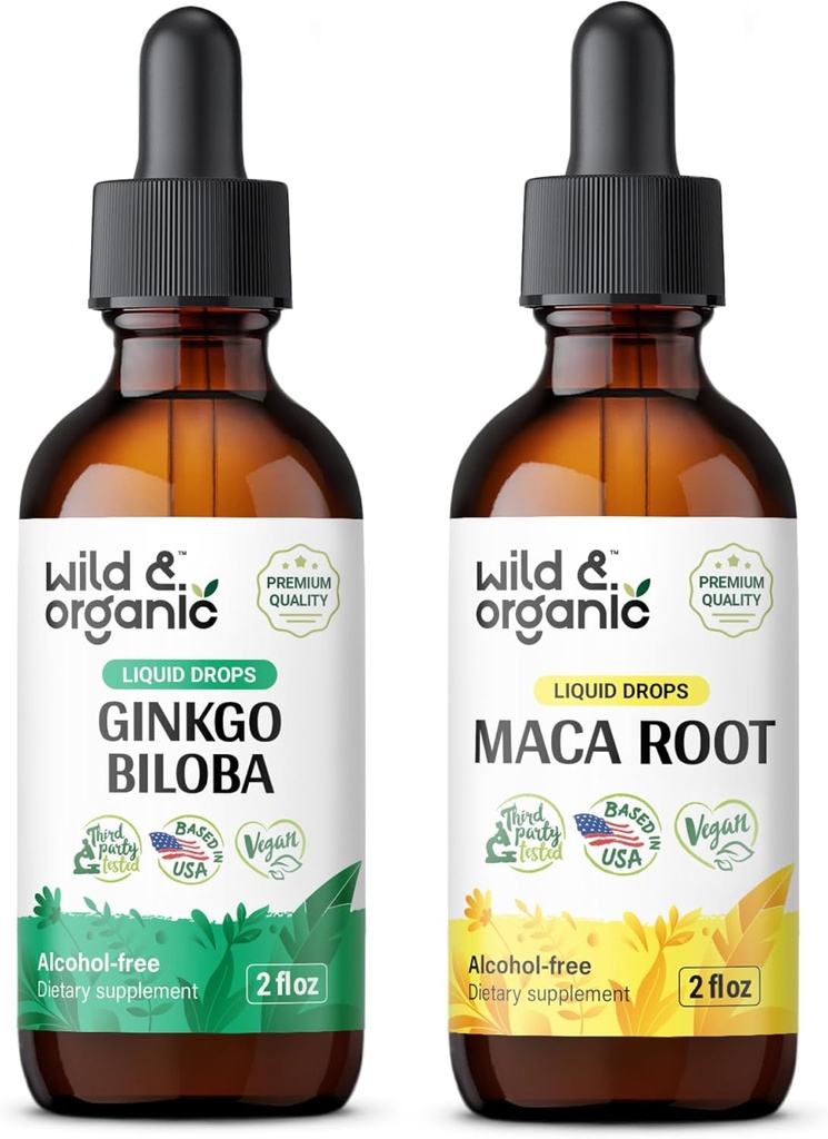 Wild & Organic Ginkgo Biloba Tinktuur 2 fl oz & Maca Root Tinktuur 2 fl oz