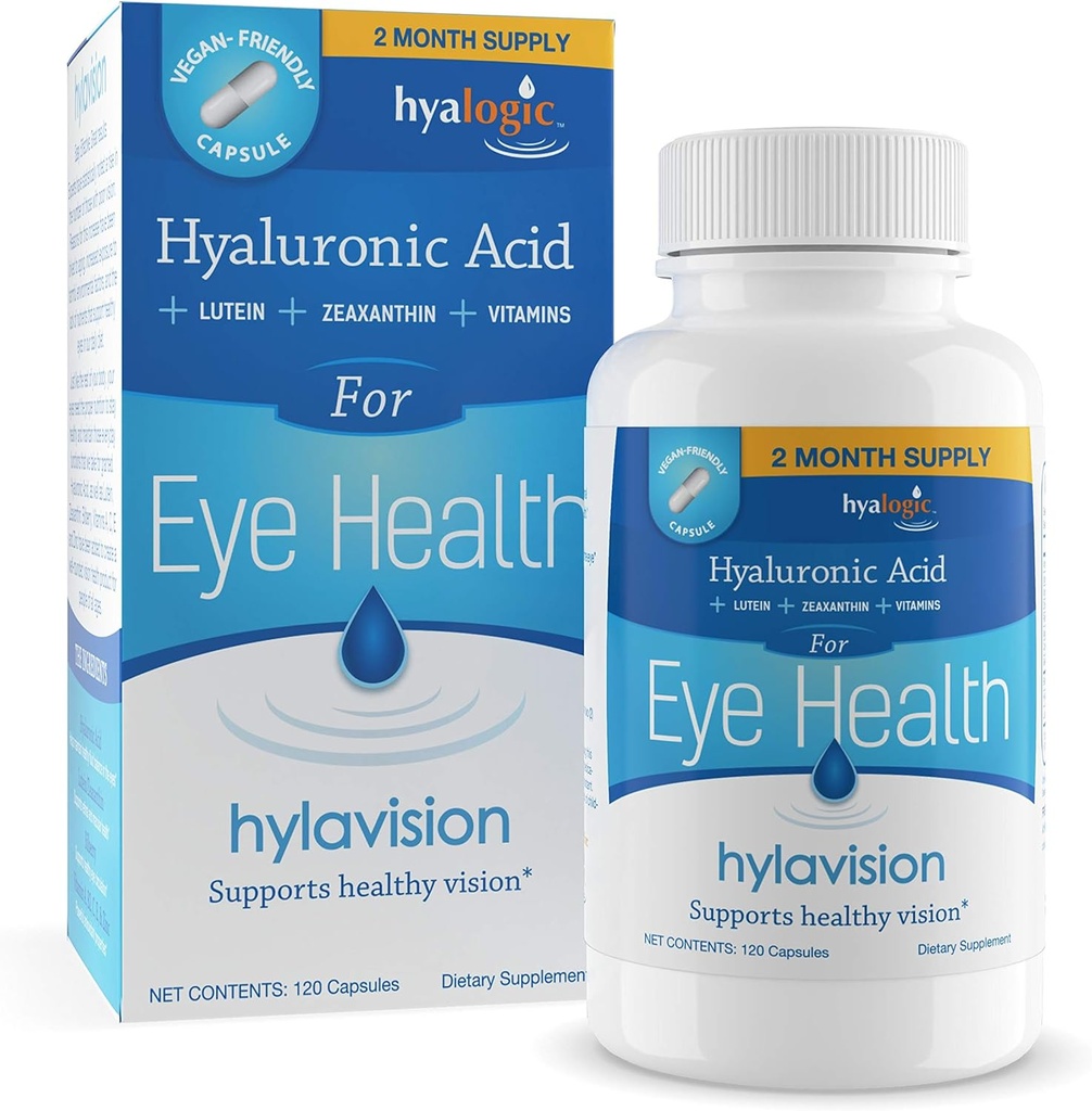 HylaVision Eye Ekspertlər: Hyaluronic Acid, Lutein və Zeaxanthin Dietary Supplements Vision Support (120 Kapsül) - Hyalogic tərəfindən Vegan Formula