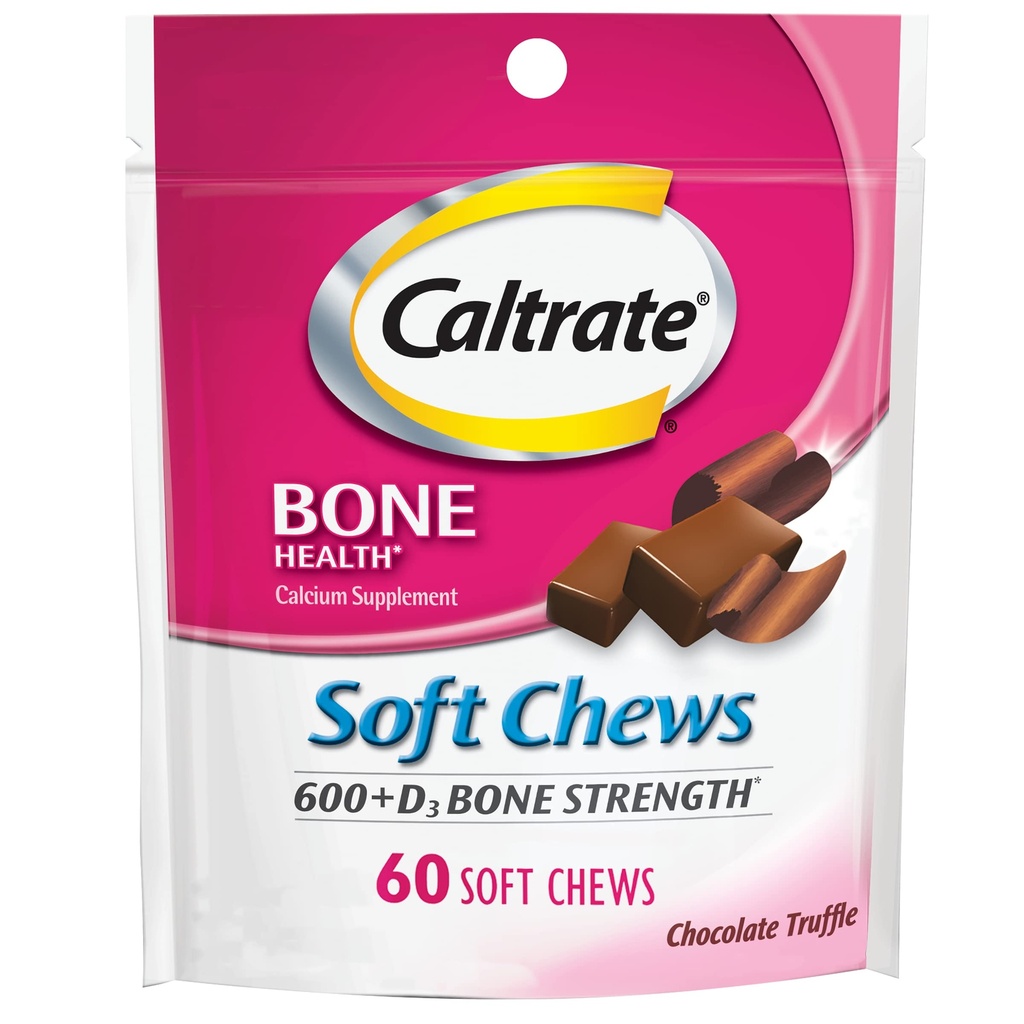 Caltrate Soft Chews 600 Plus D3 Calcium Vitamin D Supplement, Chocolate Truffle - 60 Count