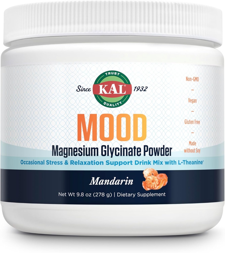 KAL Mood Magnesium Powder with L-Theanine - 普通话Flavor Magnesium 补充语 - 放松支持,高吸收度,不添加糖,Vegan,Gluten Free, Made without Soy - 40 services, 9.8 oz