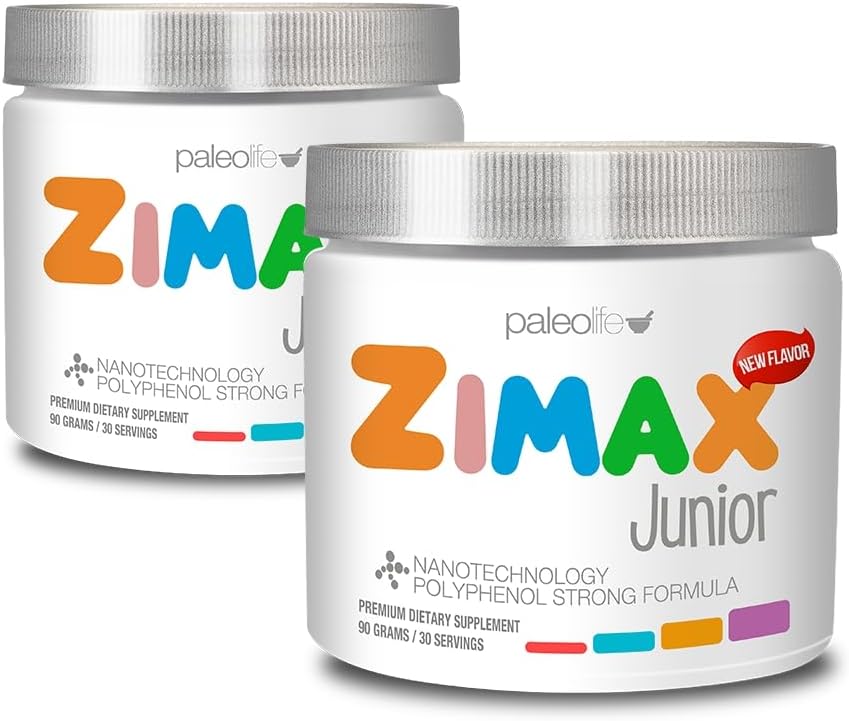 ZIMAX Junior Super Antioxidante para Crianças e Adolescentes Entre 4 e 16 anos, 100% Natural com Vitamina C, Magnésio, Vitamina D3,Curcumina, Ginger e Mineral