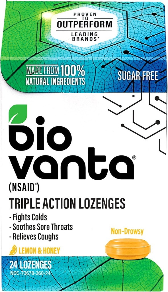 Biovanta Natural Ingredients Zuckerfreie Kredite für Husten, Kalt und Sore Throat, 24 Lemon Honey Throat Lozenges