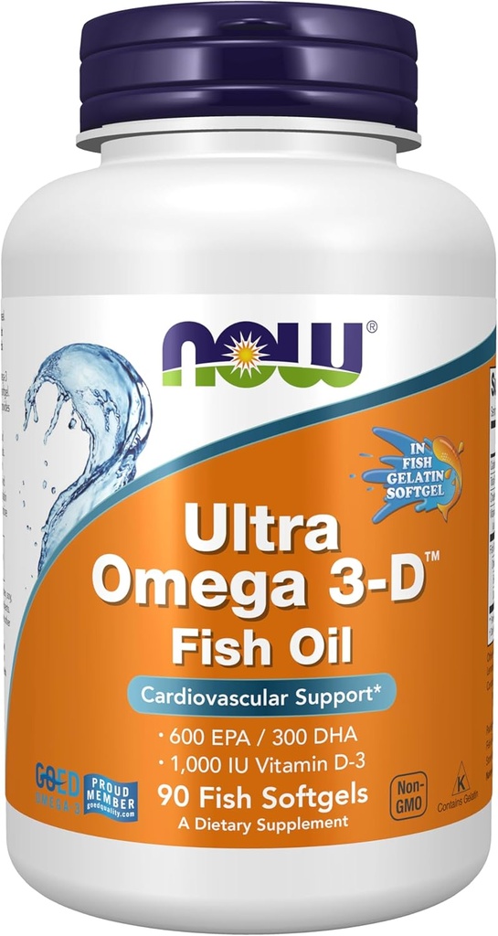 NOW Supplements, Ultra Omega 3-DTM, Omega-3 Fish Oil + Vitamiin D-3, südame-veresoonkonna tugi *, 90 Softgels