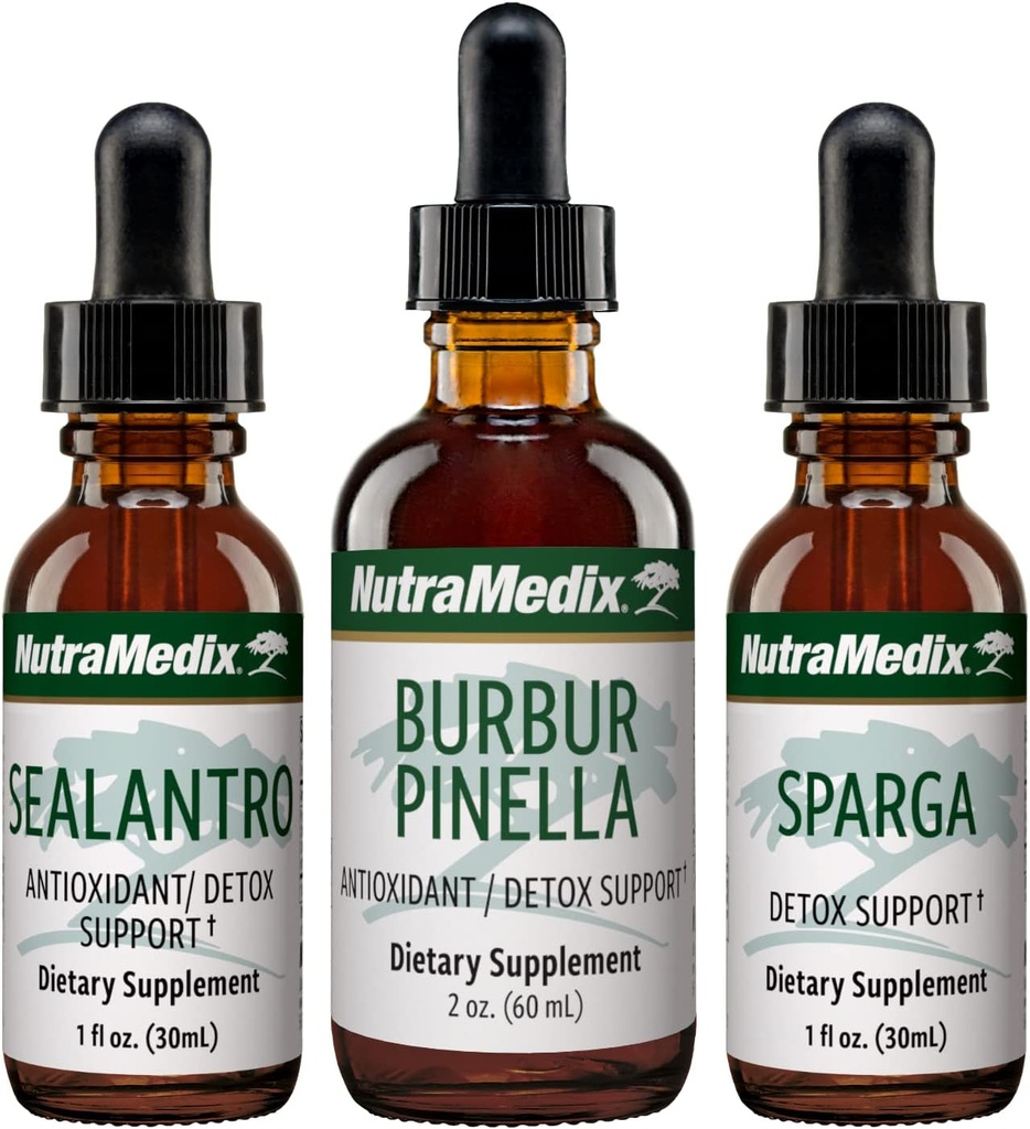 NutraMedix Detox Support Bundle - Sealantro (Chlorella, Cilantro Leaf e Pacific Cold-Water Red Seaweed), Sparga (Astragalus) e Burbur Pinella Extractos para limpeza e apoio Detox - 3Piece Set