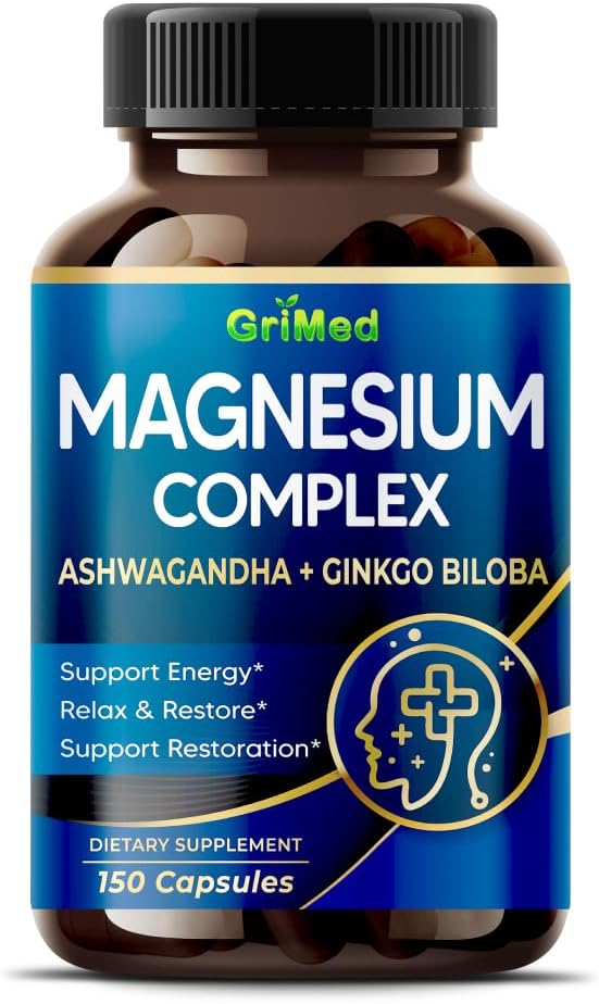Complexo de magnesio 8,600mg - x8 Potencia con Ashwagandha + Ginkgo Biloba - Relax & Restful Sleep - EUA Made & Tested (150 Conde de 1)