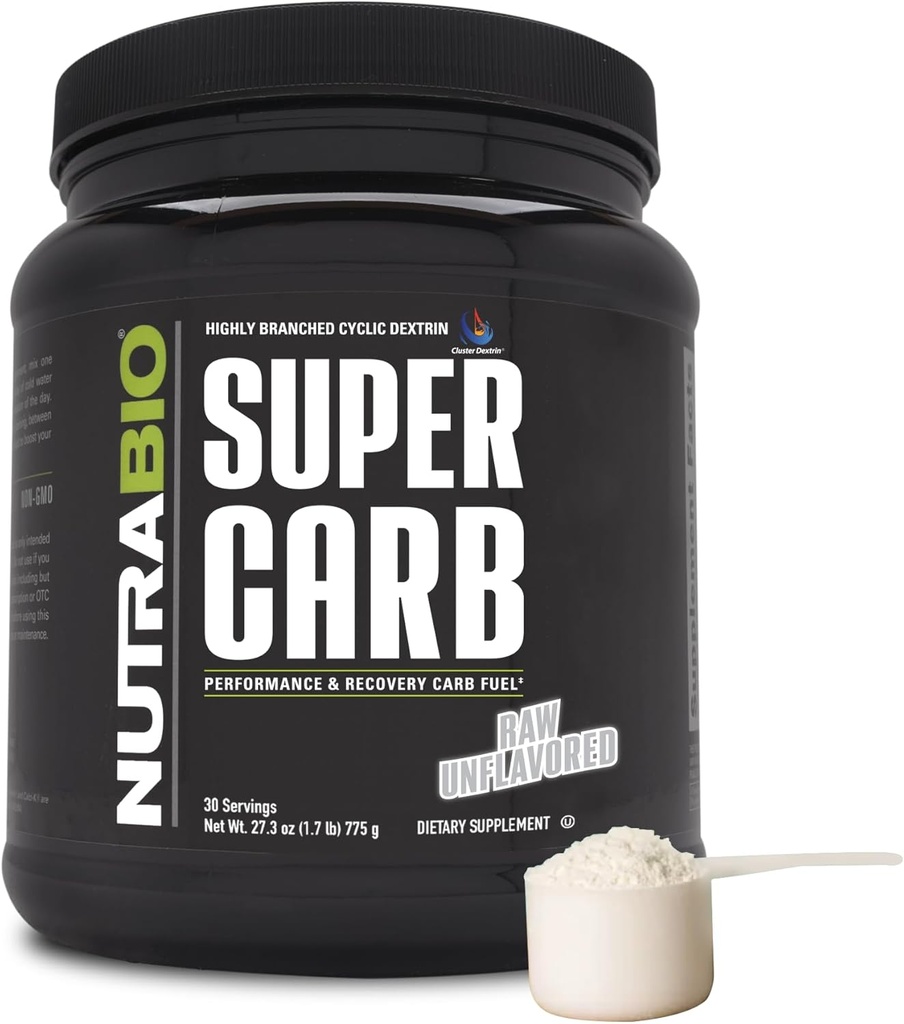NutraBio Super Carb, Kohlenhydrat-Pulver mit Cluster Dextrin & Elektrolyte, Advanced Carb Supplement Powder for Workout Fuel, Performance and Muscle Recovery, Cyclic Dextrin, Unflavored, 30 Sv
