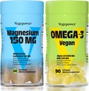 Vegan Omega-3 + Magnesium Gummies Name 124; Alger Omega-3 800mg DHA Kosttilskud til hjerne, Heart Eyes Health- 90 Greve Name 124; 150mg Magnesium Citrate Gummies for voksne og børn rolig søvn, afslapning