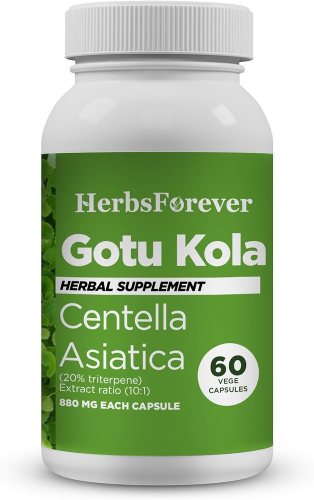 Herbsforever Gotu Kola kapselit Centella Asiatica kasviperäisten täydentää, 800 mg Jokainen 60 Veg kapselit mielen selvyyden, Focus ...