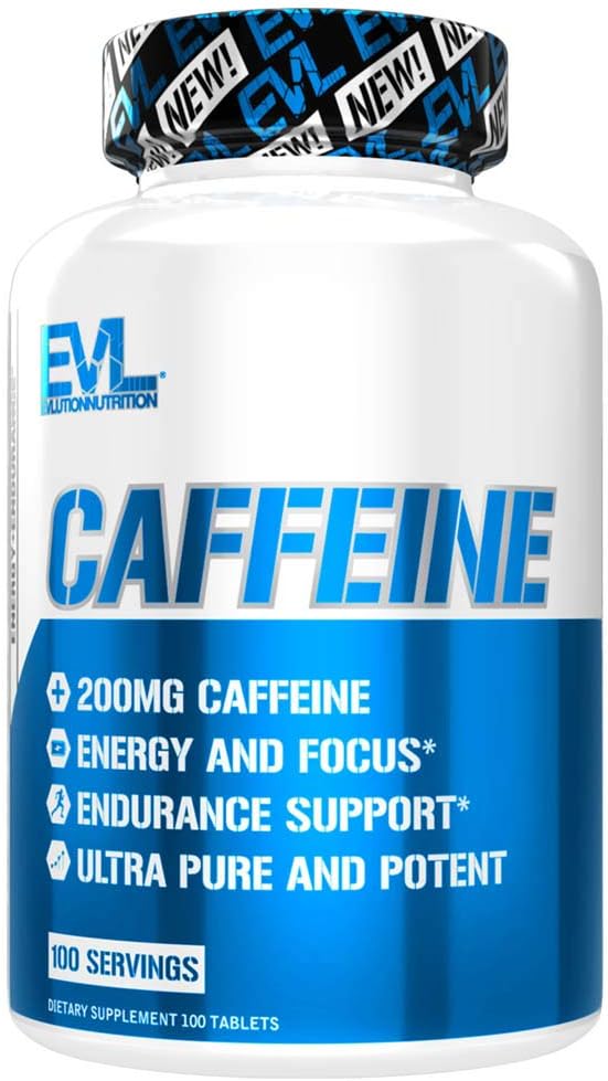 Evlution Nutrición cafeína - Enerxía, foco e soporte de resistencia - 200mg de cafeína por servizo - ultra puro e potente - Maximizar o traballo, adestramento e máis - Suplemento dietético - 100 servizos - 100 tabletas