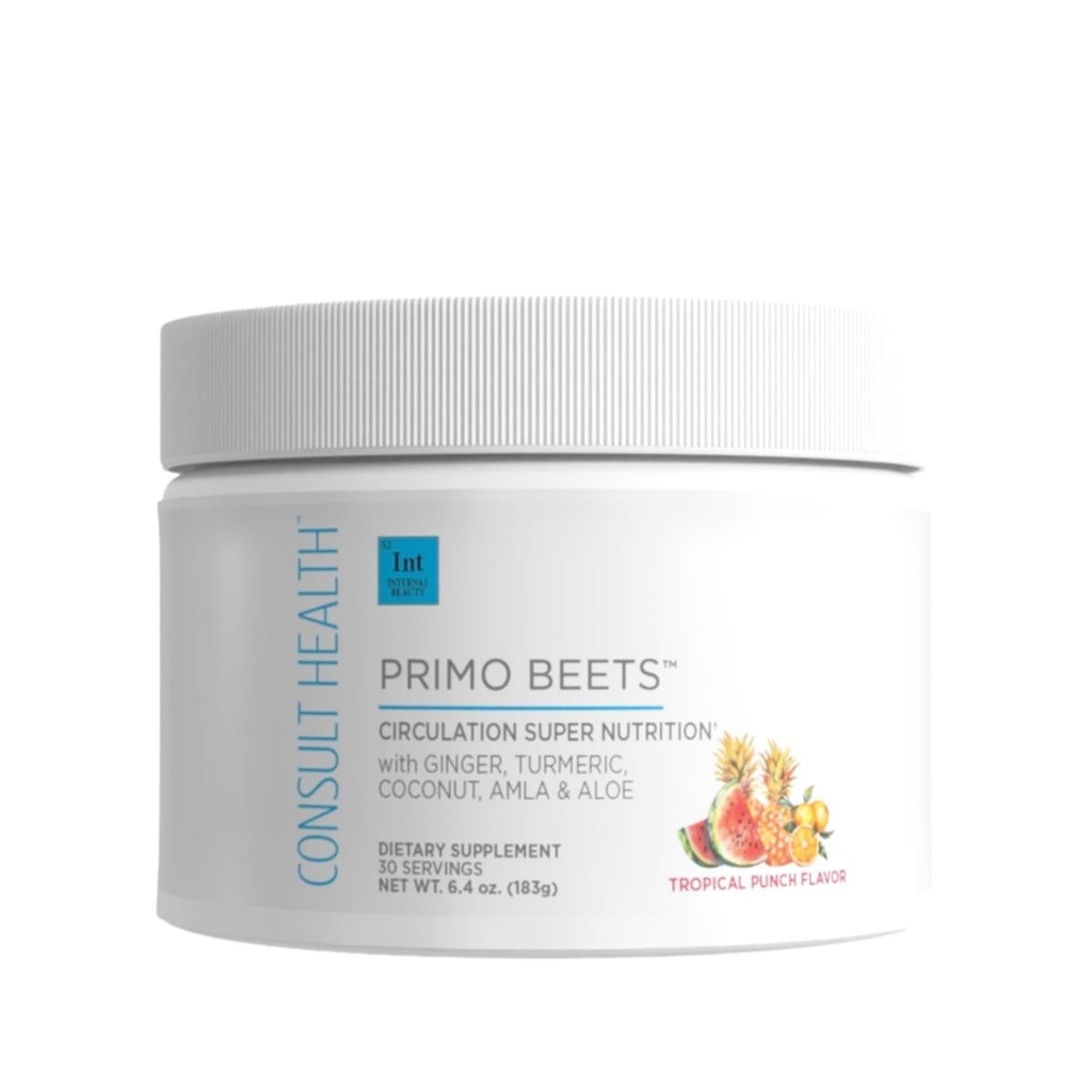 Consult Health Primo Beets - Beet Root Powder Drink Mix with Electrolytes - Nitrates to Support Circulation - Energy Boost - Ginger & Turmeric - Men & Women - Tropical Punch Flavor - 30 Servings