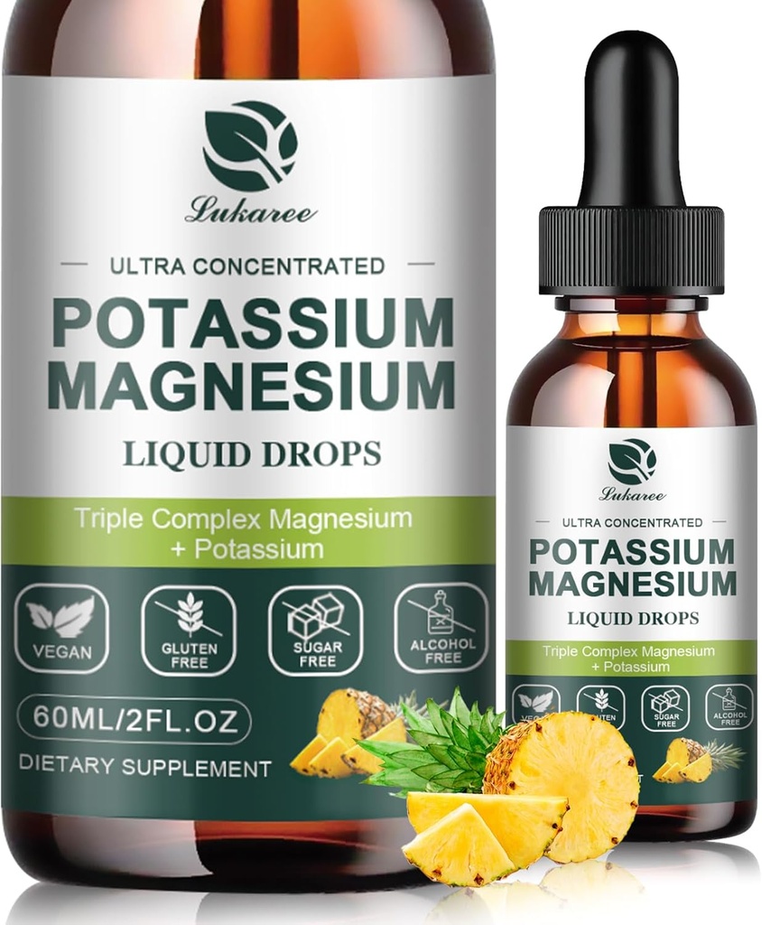Draslík Magnesium dodatek tekutý w / Triple Complex Magnesium Glycinate & Draslík Plus Omega 3, Mos, černé semeno, D3K2 & vápník pro Zzz, Leg Cramps & Muscle-2 FL OZ Drop