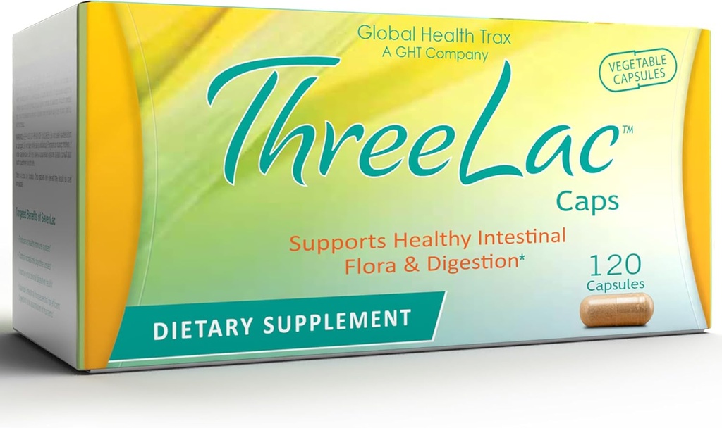 Global Health Trax GHT - ThreeLac Probiotic Capsules, 120 Count - Omfattande Digestive Support för män, kvinnor och barn - Immunsystem och Gut Balance, Non-GMO