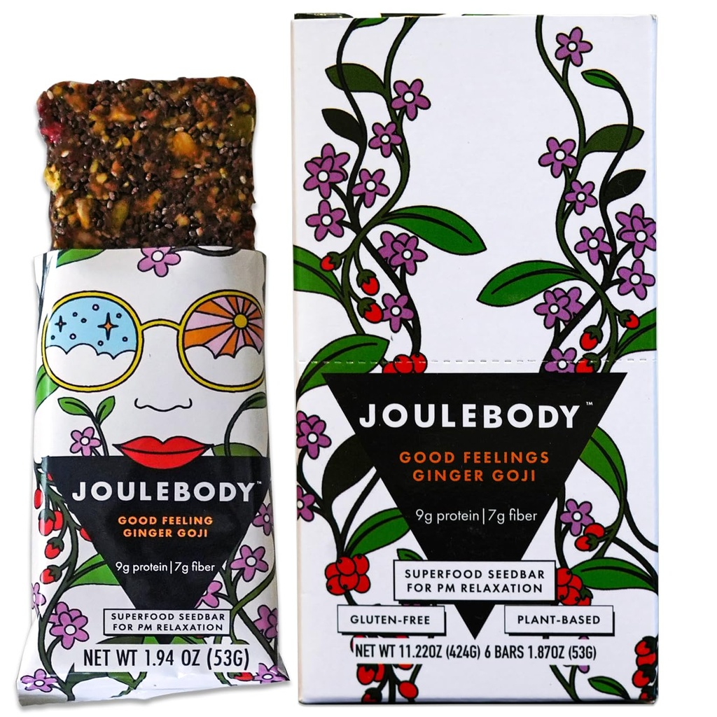 JOULEBODY 5 PM Good feelinging Organic Ginger Goji Seedbar   Gut-Health Treat Superfood   6 count