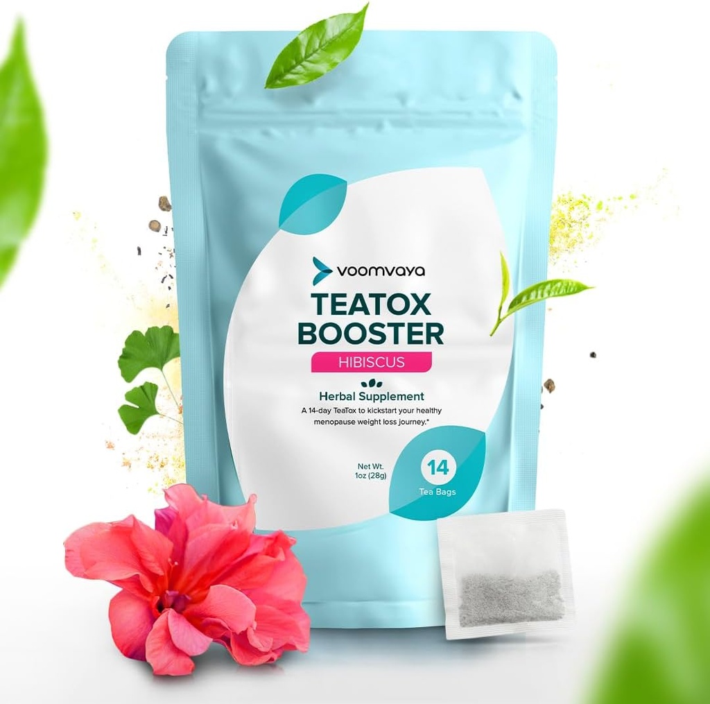 VoomVaya TeaTox Booster Senna Tea - 14-дневен чай Detox за подуване Relief, Detox Измивайте, Mood Boost - Хибискус аромат