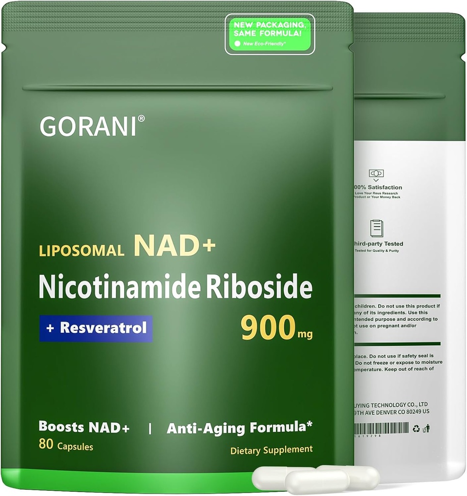 Gorani NAD + dodatek 900MG, Nicotinamid Riboside, Liposomal Resveratrol, Quercetin (1)