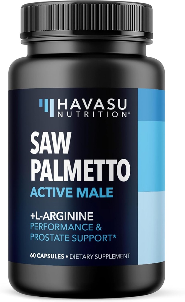 Saw Palmetto 500mg și L-Arginine 500 mg - Prostate Health and Nitronic oxides Supplements for Men - 60 Count - Urine Function Support and Endurance for Active Males - Vegan, Non-GMO, 1 lună de aprovizionare