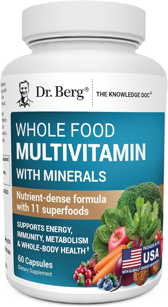 Dr. Berg Greall Sal Multivitamin amb Mines - Daily Multivitamin per a Men i Dones - Inclou els fruits del menjar Premi Premium complet i Vegetable amb el Flatelatela, l'àcid alfa i més - 60 Resules