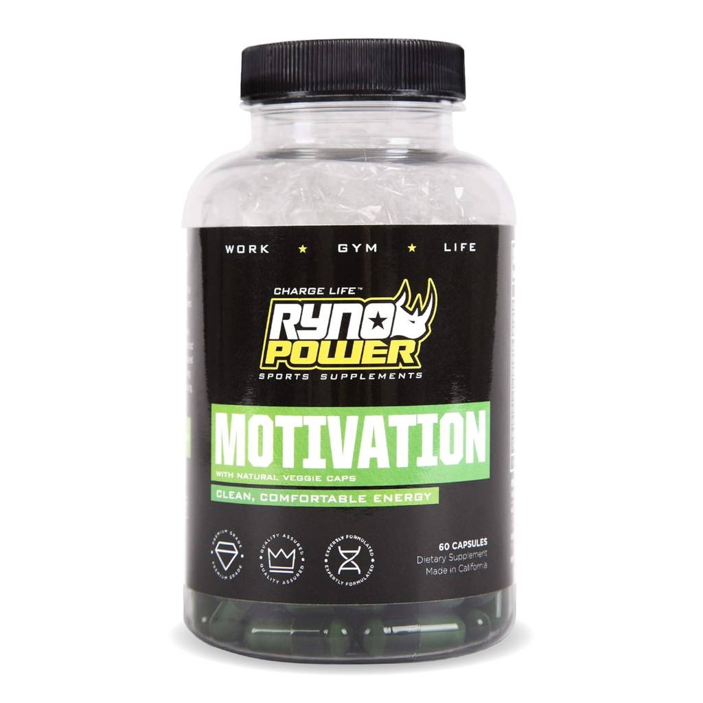 Ryno Power Motivation Pre-Workout Focus Energy Supplement Capsules (30 Servings)