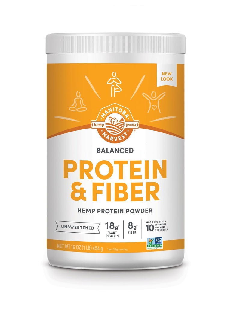 Manitoba Harvest Hemp Yeah Balanced Protein and Fiber Powder, Unsweetened, 16oz, with 15g protein, 8g Fiber and 2g Omegas 3&6 per Serving, Keto-Friendly, Preservative Free, Non-GMO, Packaging May Vary