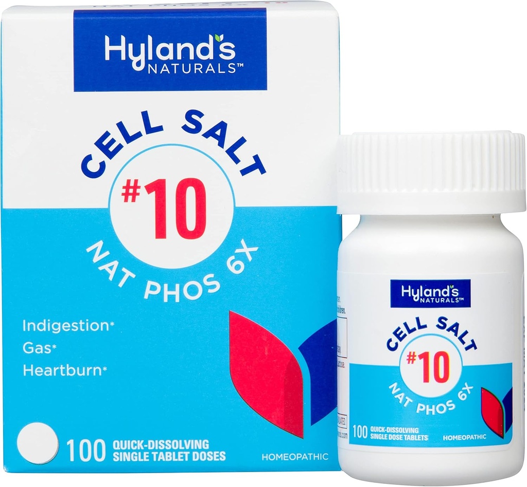Hyland's No.10 Cell Salt NAT Phos 6X Tablets, Natural Relief of Heartburn, Gas eta Indigestion, Quick Dissolving Tablets, 100 Count