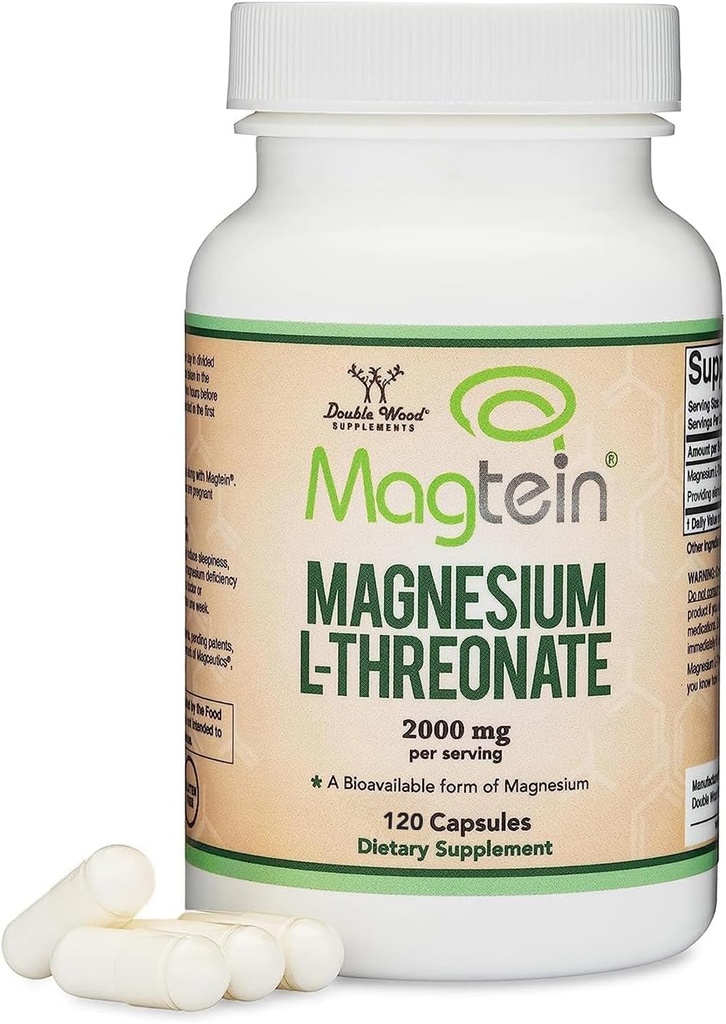 Magnesium L Threonat, Magtein, søvn og kognitiv støtte – høy absorpsjon – mest biotilgjengelig form av magnesium – 2.000 mg – 120 kapsler