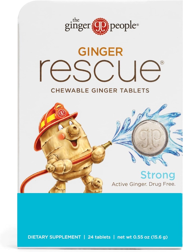 Ginger Rescue Chewable Tablets by The Ginger People - Drug Free fordøjelse, Chewable Tablets, Strong Ginger Flavor, 0,55 Oz, 24 Tablets, (pakke med 1)