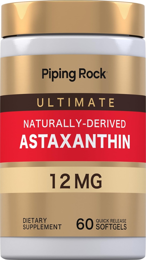 Piping Rock Astaxanthin 12mg | 60 Quick Release Softgels | Organic Extract Supplement | Gluten Free, Non-GMO