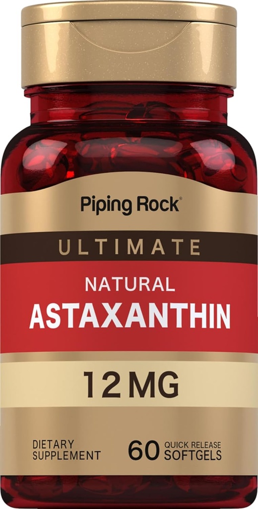 Piping Rock Astaxanthin 12mg | 60 Softgel Capsules | Extract Supplement | Gluten Free, Non OGM