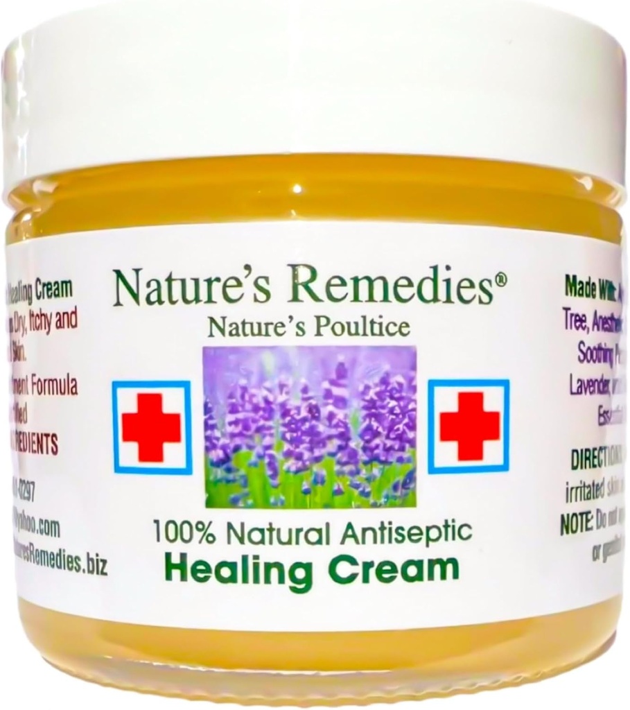 "100% קרם ריפוי אנטיספפטי טבעי" Heals ו Soothes infected Skin, Bed Sores, Stress Sores, Wounds, Painful Ulcers, Itching, Scrapes, Rashes, Cuts, Burns, הרעל Ivy, Eczema, Psoria 2 ounce 2 ounce