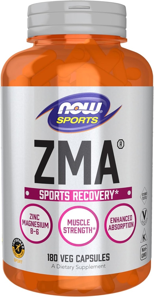 NOW Foods Sports Nutrition, ZMA (Zinc, Magnesium і вітамін B-6), Покращений поглинання, Спорт відновлення*, 180 капсул