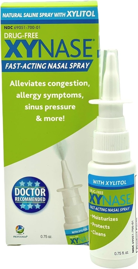 Xynase® Natural Saline Nasal Spray with Xylitol (0.75 fl oz) - 소화, 알레르기 및 Sinus Pressure에 대한 Gentle Relief, 모든 연령대의 안전