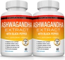 Pastillas de ashwagandha raíces 1950 Mg con Black Pepper Extract - Pure Natural Ashwagandha Suplemento, Enerxía de apoio, para homes mulleres, 60 cápsulas