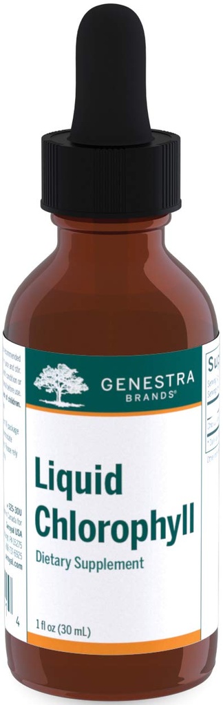Genestra prekiniai ženklai Skystas chlorofilas 124; 25 mg chlorofilas Formulavimas laše 124; 1 fl. oz.