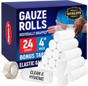 Gaze Rolls - 24 Pack - 4 "x 4.1yd Breatable Rolled Gauze - Individualiai Wrapped su Bonus Tape - Pirmosios pagalbos conform Stretch Wrap for Wunds - Mummy Wrap