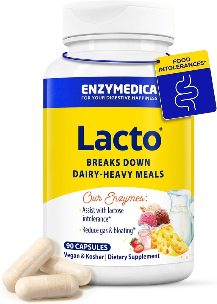 Enzymedica Lacto, Dairy Support üçün Advanced Lactase Pills, Aşağı Lactose, Casein & Fat, Süt Yardım Pills, Vegan, 90 Capsules