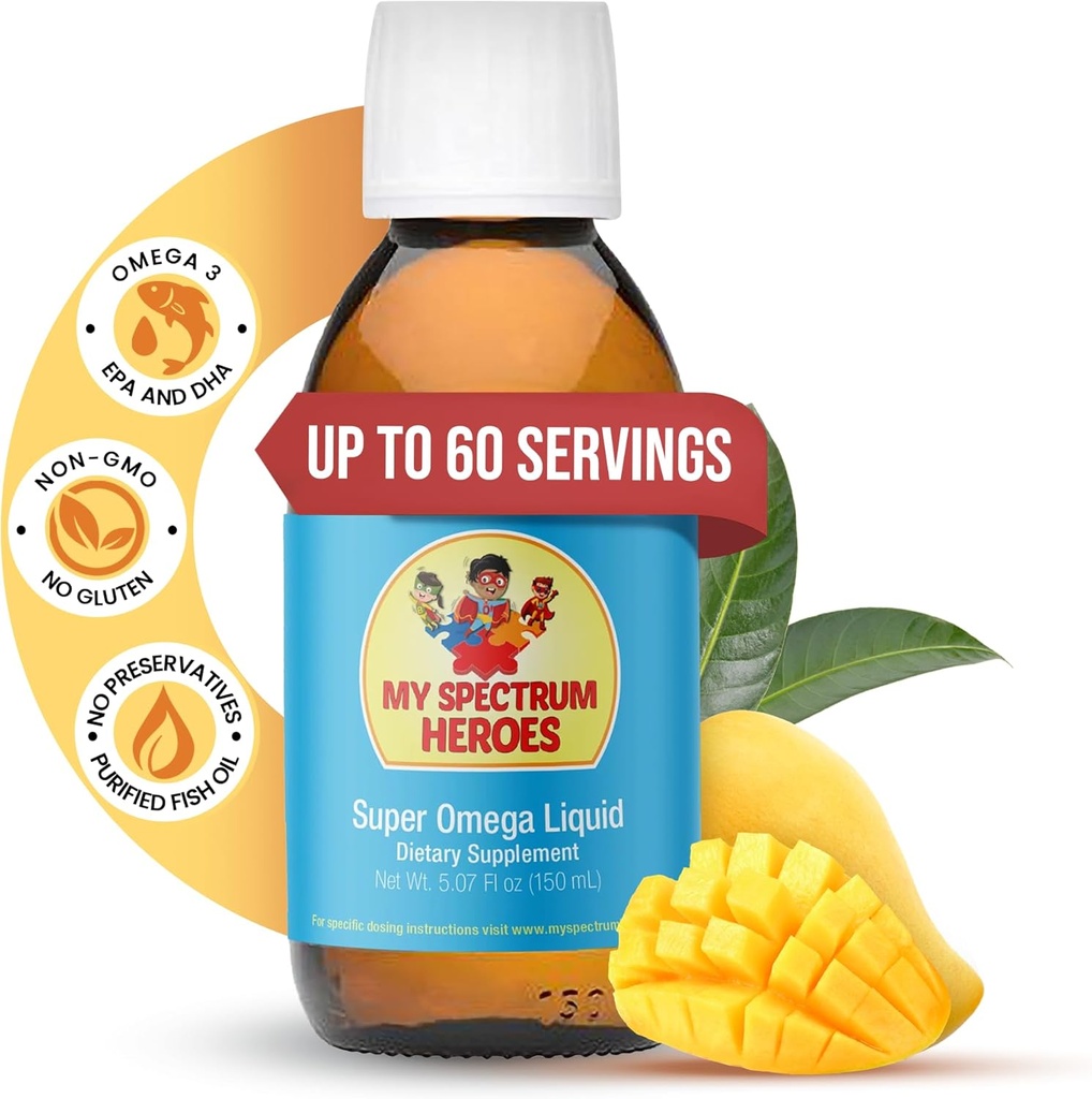 My Spectrum Heroes Fish Oil Supplement für Kinder - Omega 3 für Neural Assistenz, Entzündung & Immunhilfe - EPA & DHA für Gehirn & Augengesundheit - Kinder & Erwachsene Liquid Supplement - 5.07oz (150ml)