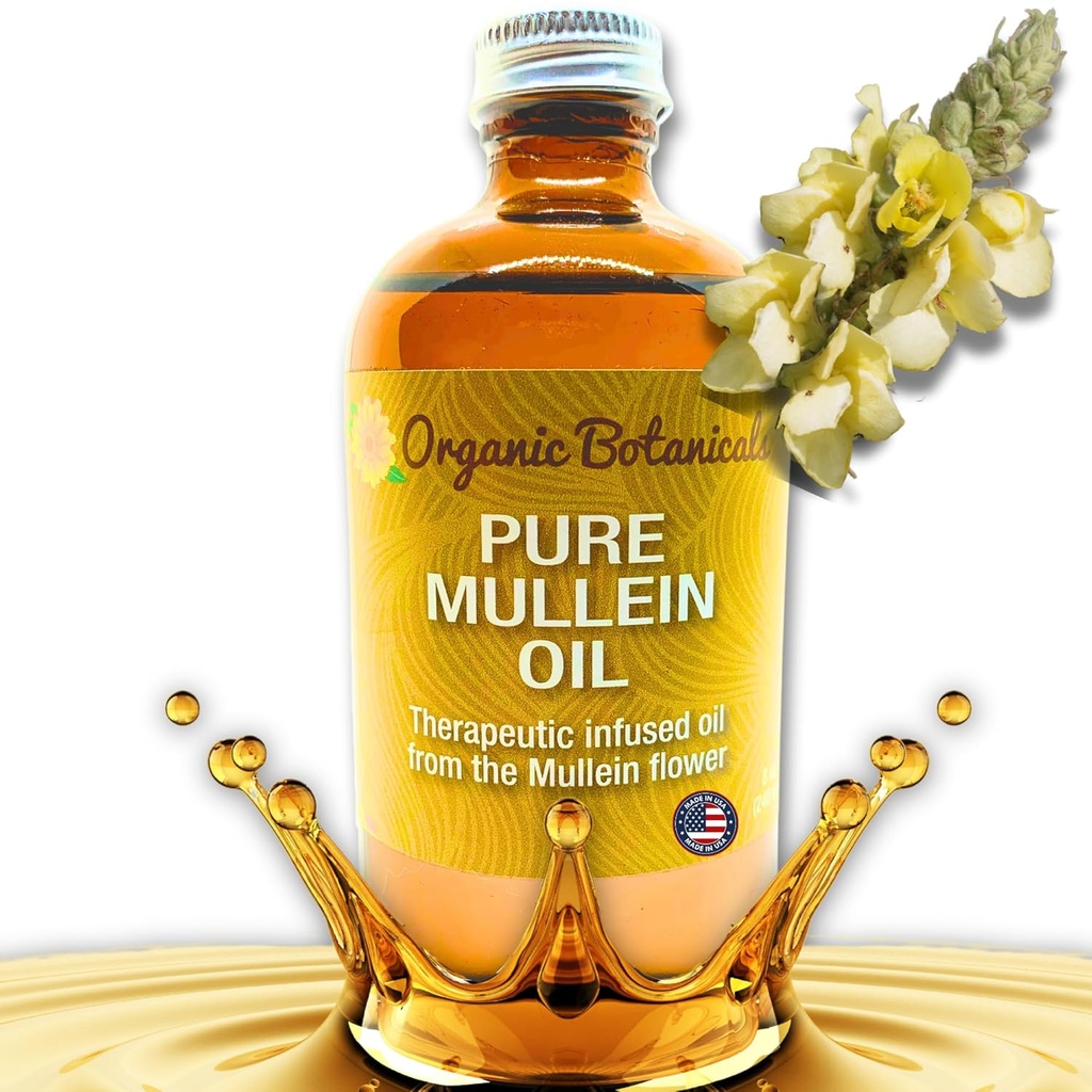 Huile de Mullein - gouttes d'huile d'oreille biologique pour les araches, les acouphènes et les enfants - Extrait à base de plantes pour soulagement apaisant (4 oz)