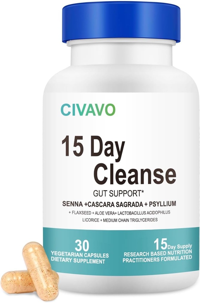 15 Day Gut rengjøring for kvinner og menn- Gut og Colon støtte- probiotika og Psyllium Husk rense Bowell Oppløsende kapsler, Dietary Supplement (30 kapsler)
