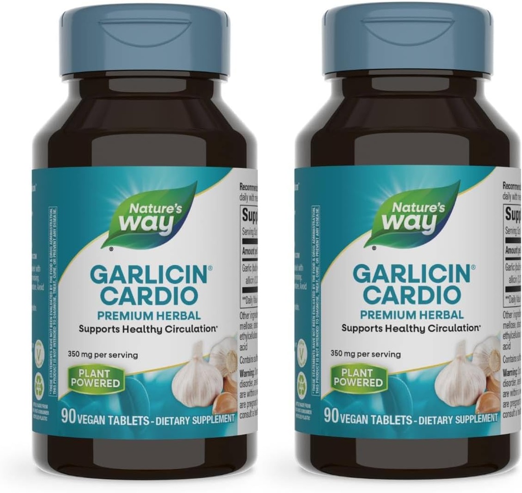 Naturens måde Garlicin Cardio Premium Herbal sund cirkulation Support * 350 mg per Serving 90 tabletter