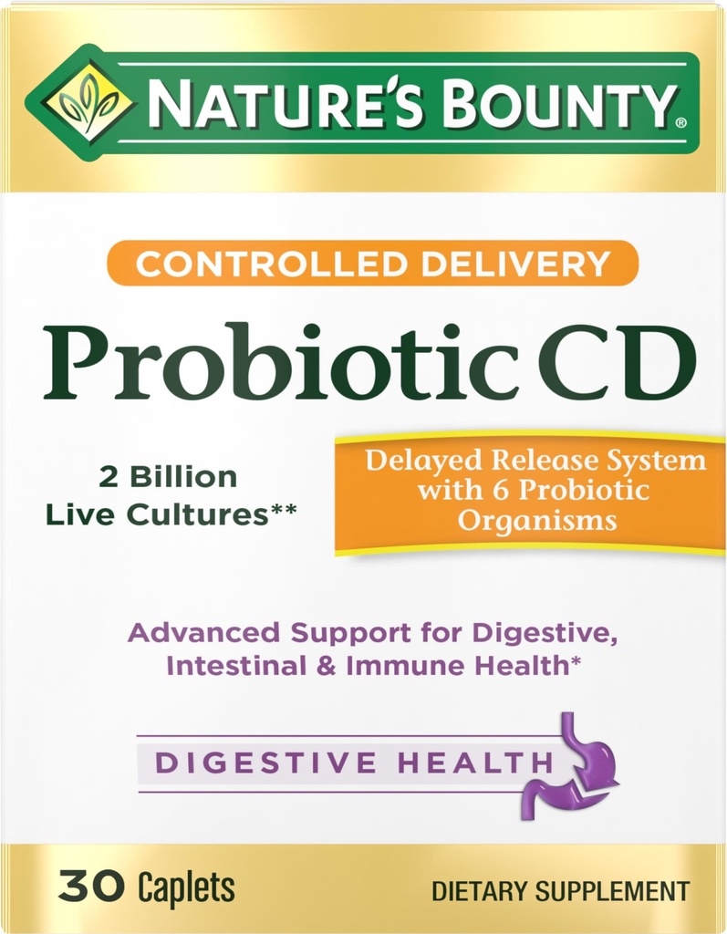 Nature's Bounty Probiotic, Controlled Delivery Dietary Supplement, Delivers Friendly Bacteria to Digestive, and Immune Systems, 30 Caplets