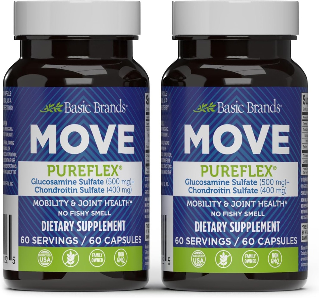 Marcas básicas - Move Pureflex Glucosamine Chondroitin - Suplemento de Soporte Conjunto para Flexibilidad & Movilidad - 60 cápsulas - 2-Pack