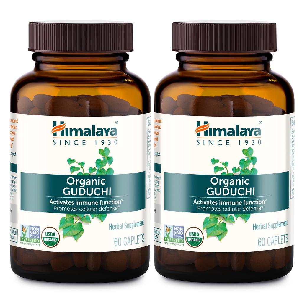 Himalaya Organic Guduchi for Active Immune Support and Cellular Defense, 700 mg, 60 Caplets, 2 Month Supply, 2 Pack