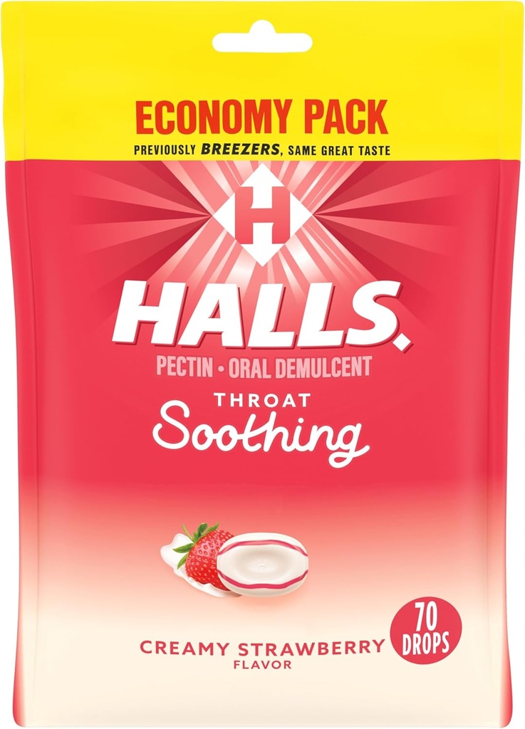 HALLS Throat rahustav (varem HALLS Breezers) Creamy Strawberry Throat tilgad, Economy Pack, 70 tilka