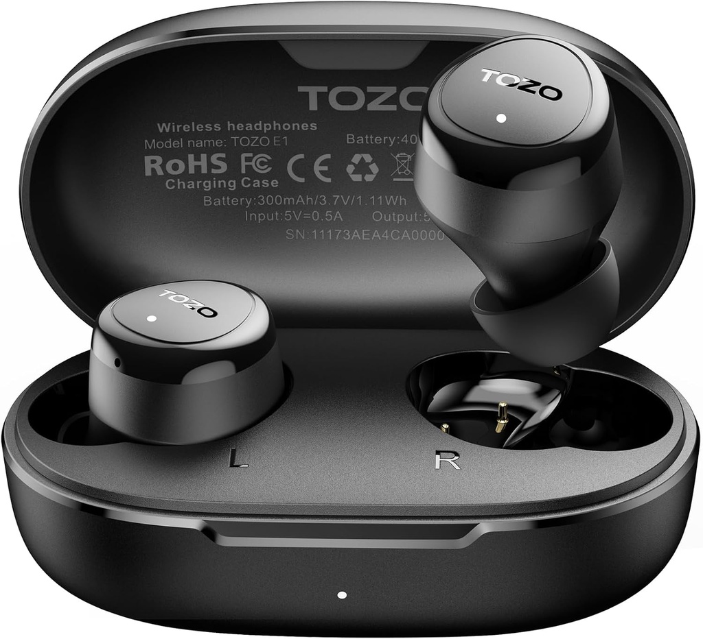 TOZO 无线耳机在 Mic Clear 中构建 Ergonomic 光重蓝牙 5.3 在耳机中安装防水 Premium Stereo Sound Ear Buds 30H Playtime 与 32 EQ 通过 APP