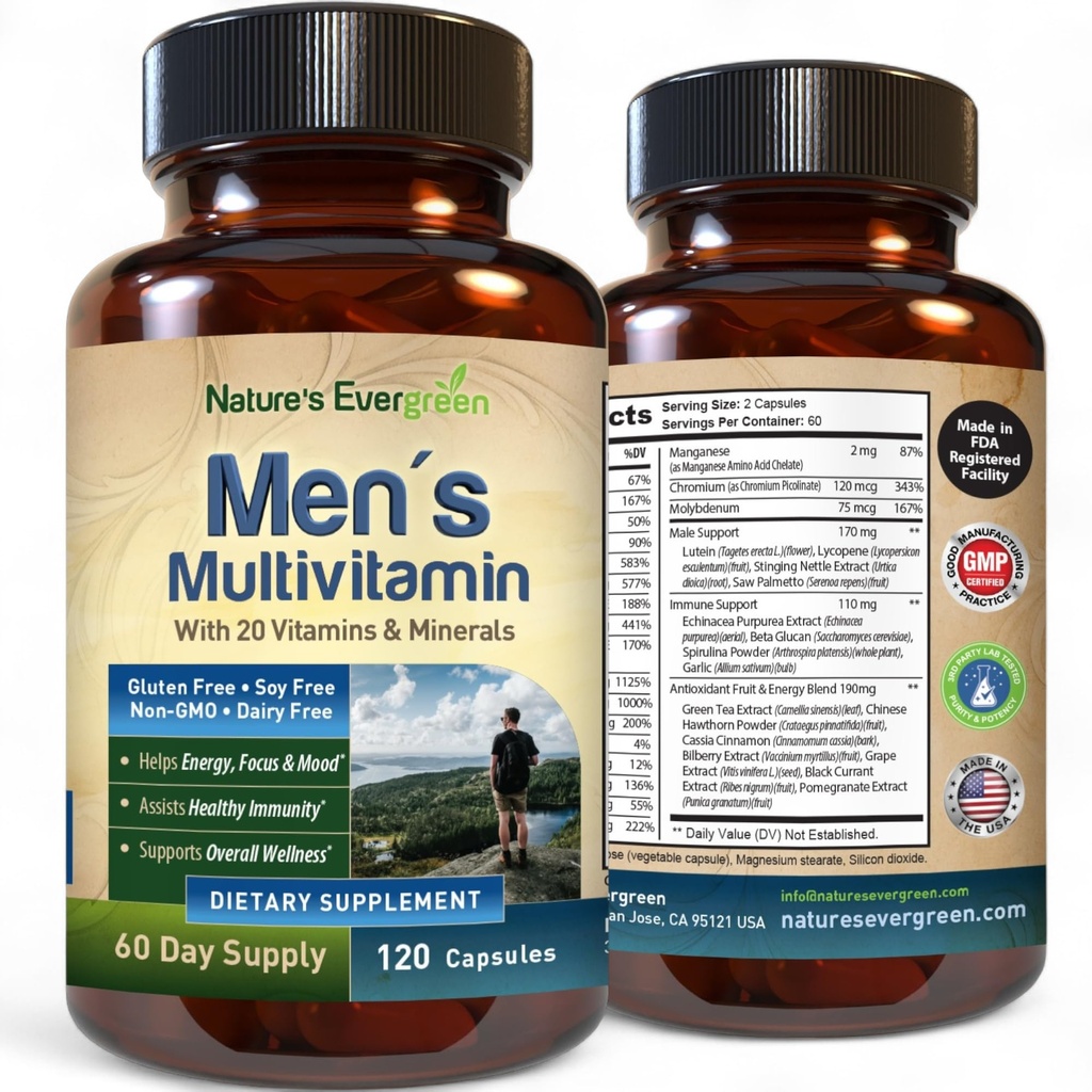 Best Multivitamin for Men | Completely Men's Multivitamins & Multiminerals with Over 20 Vitamins A, C, D, E, B12, Zinc & More Essential Vitamins for Men | Energy, Focus & Immune Health. 120 Capsules