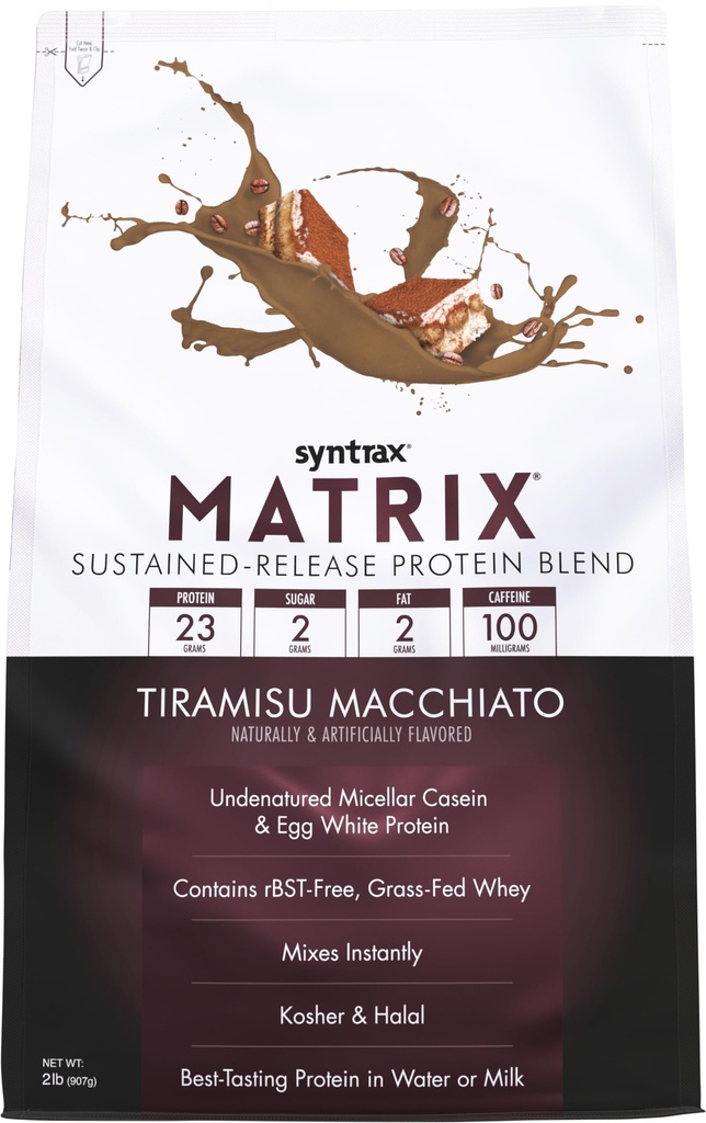 Syntrax Nutrition Matrix - Sustained-Release Protein Blend, Tiramisu Macchiato 2 lbs. 100mg Caffeine