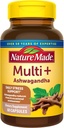 Natureza Made Multi + Ashwagandha, Multivitamin para mulheres e homens para apoio diário de estresse, Multivitamin para homens e mulheres, Um por dia Mens & Womens Vitaminas, 60 Cápsulas, Brown