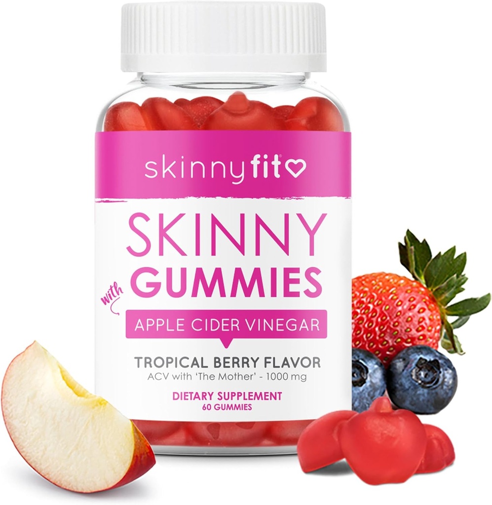 SkinnyFit Skinny Gummies Apple Cider Vinegar Gummies w/ The Mother, Healthy Weight, Immune Support, Vitamin B9, B12, Beetroot, Pomegranate, Vegan-Friendly, 60 count