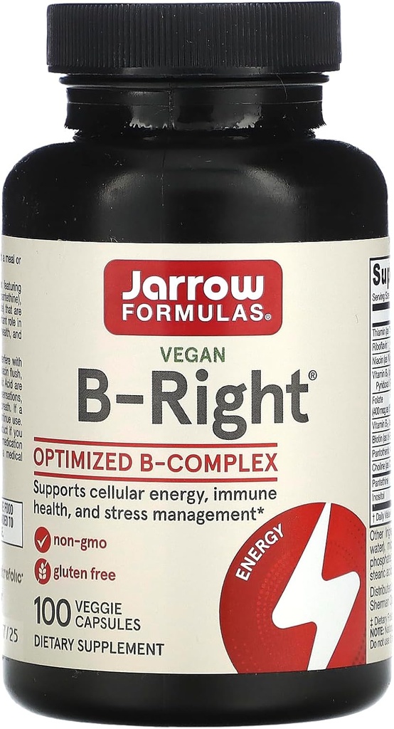 Jarrow Formulas B-Right - 낮은 냄새 비타민 B-Complex 공식 - 에너지 및 대사 지원 - 뇌, 심장 및 심장 혈관 건강을 촉진 - 100 서빙 (팩 1)