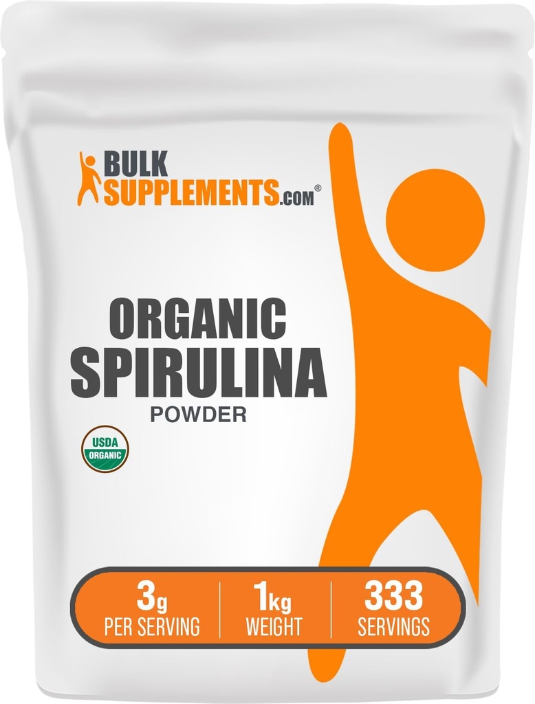 BulkSupplements.com Bio Spirulina Pulver - Superfood, Green Spirulina Pulver, Kräuterergänzung - Vegan-Friendly, 3g pro Servierung, 1kg (2.2 lbs) (Pack von 1)